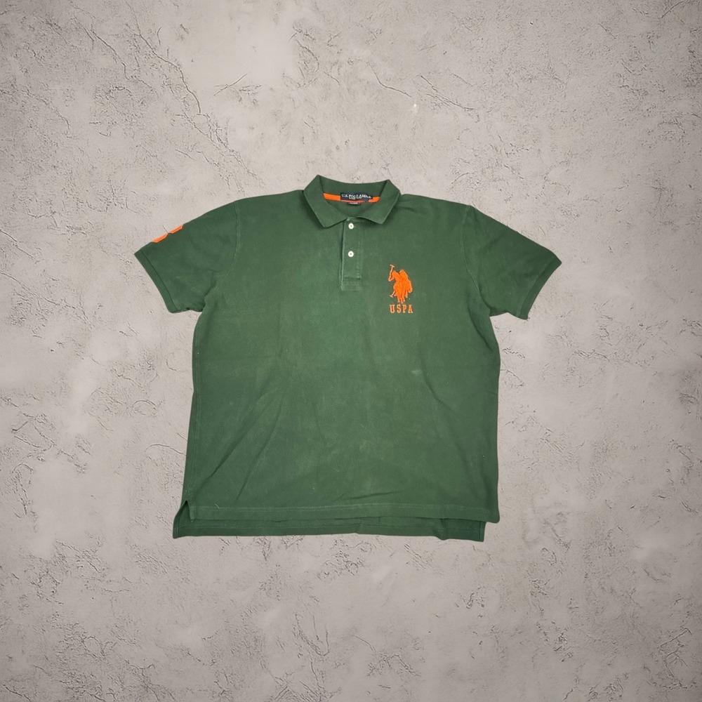 US Polo Assn Mens XL Green Orange Big Logo Polo Shirt Vintage Y2K Skater Street